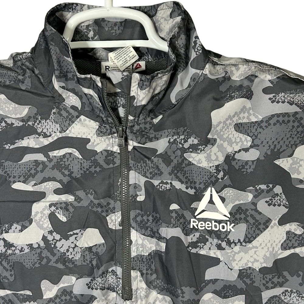 Reebok Camouflage Gray White Women‎ M Half Zip Mock Camo Windbreaker Jacket